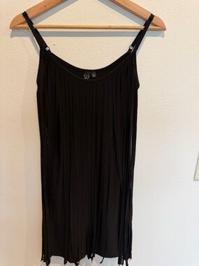 Windsor Black Pleated Slip fringe Mini Dress with Adjustable Straps